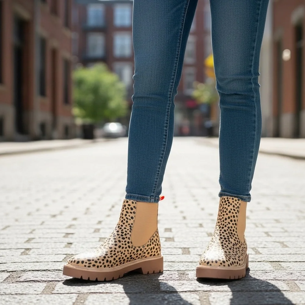 Dolce Vita Chelsea Boots Women Leopard Print Ankle Pull-On Lug Sole Size 7 NWT